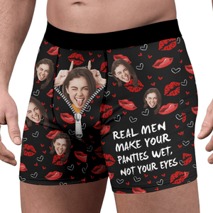 GeckoCustom Custom Photo Real Men Make Your Panties Wet Not Your Eyes Man's Boxer Valentine's Day, Anniversary Gift HA75 891858