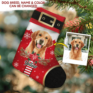 GeckoCustom Custom Photo Santa Outfit Dog Christmas Stocking TA29