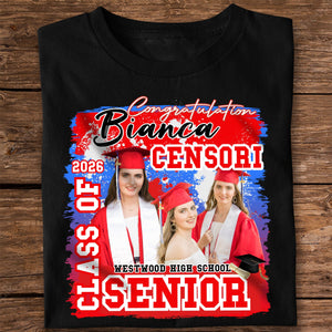 GeckoCustom Custom Photo Senior Class Of 2024 Graduation Dark Shirt N304 890093 Basic Tee / Black / S