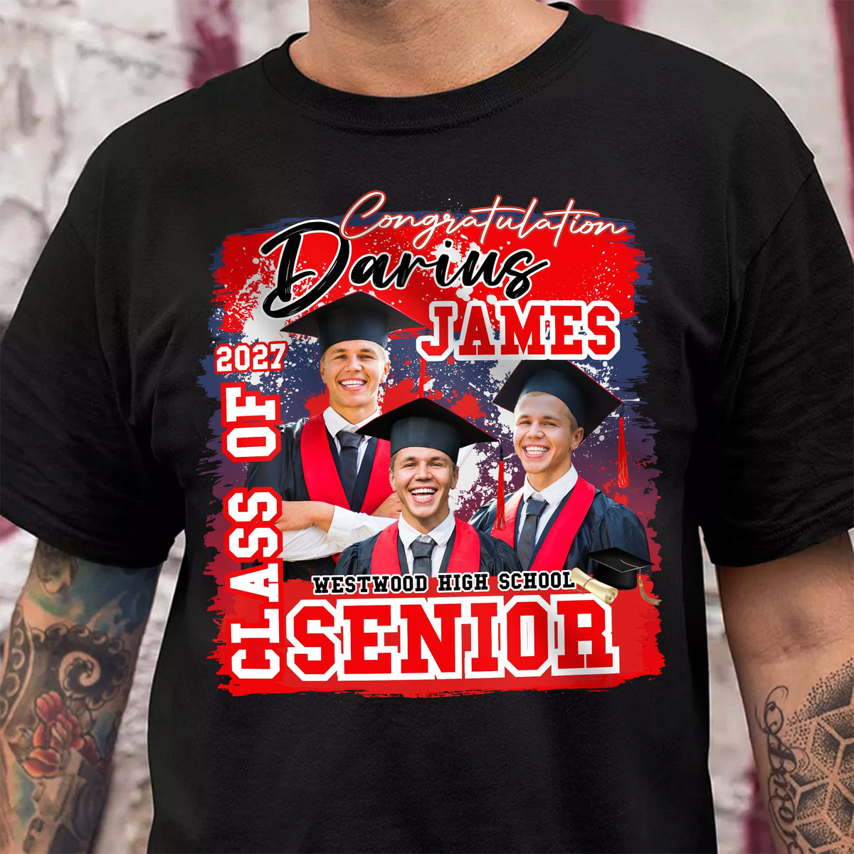 GeckoCustom Custom Photo Senior Class Of 2024 Graduation Dark Shirt N304 890093 Premium Tee (Favorite) / P Black / S
