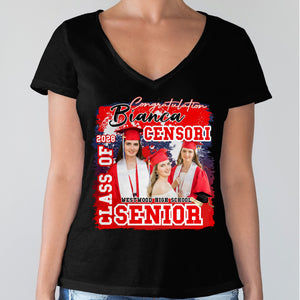 GeckoCustom Custom Photo Senior Class Of 2024 Graduation Dark Shirt N304 890093 Women V-neck / V Black / S