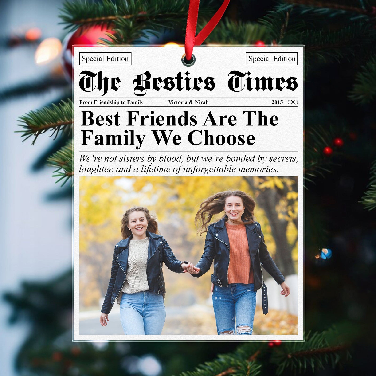 GeckoCustom Custom Photo The Bestie Times Friendship Gifts Newspaper Acrylic Ornament HO82 N304 893316