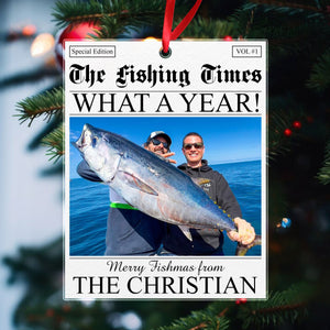 GeckoCustom Custom Photo The Fishing Times Newspaper Best Catch Of The Year Acrylic Ornament HO82 893314