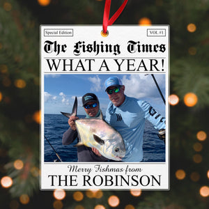 GeckoCustom Custom Photo The Fishing Times Newspaper Best Catch Of The Year Acrylic Ornament HO82 893314