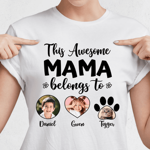 GeckoCustom Custom Photo This Awesome Mama Belongs To Family Bright Shirt N304 890184 Women Tee / Light Blue Color / S