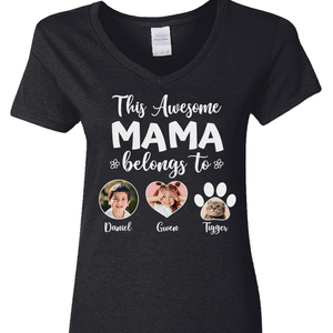 GeckoCustom Custom Photo This Awesome Mama Belongs To Family Dark Shirt N304 890182 Women V-neck / V Black / S