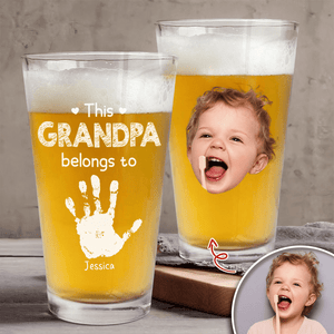 GeckoCustom Custom Photo This Grandpa Belongs To Pint Beer Glass HA75 890654 16oz