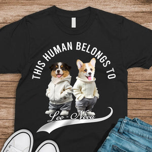 GeckoCustom Custom Photo This Human Belongs To Dog Cat Dark Shirt TH10 892407