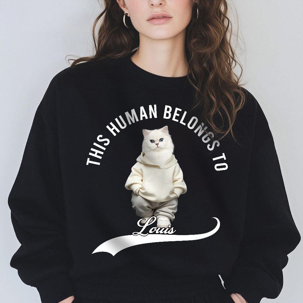 GeckoCustom Custom Photo This Human Belongs To Dog Cat Dark Shirt TH10 892407 Sweatshirt (Favorite) / V Black / S