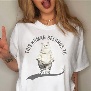 GeckoCustom Custom Photo This Human Belongs To Dog Cat Shirt TH10 892377