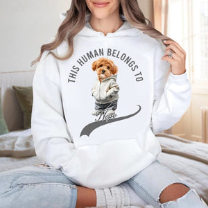 GeckoCustom Custom Photo This Human Belongs To Dog Cat Shirt TH10 892377 Pullover Hoodie / White Colour / S