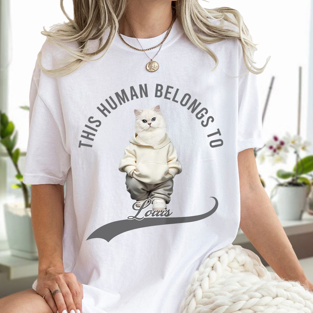 GeckoCustom Custom Photo This Human Belongs To Dog Cat Shirt TH10 892377 Premium Tee (Favorite) / P Light Blue / S