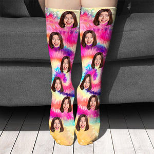 GeckoCustom Custom Photo Tie Dye Background For Christmas Sock N304 890241