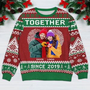 GeckoCustom Custom Photo Together - Personalized Custom Couple All-Over-Print Ugly Sweater HO82 893072