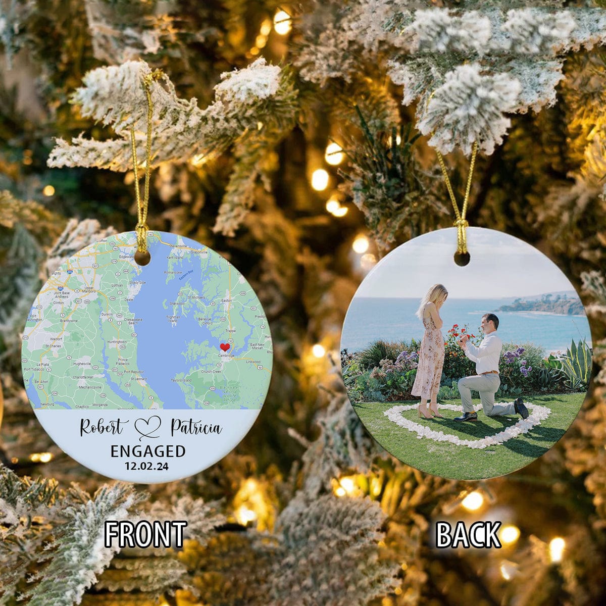 GeckoCustom Custom Photo Two Sides Map Valentine Ornament N304 HN590 4"