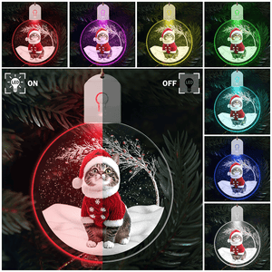 GeckoCustom Custom Photo Under Christmas Tree For Cat Lover LED Acrylic Ornament TH10 892109 3 inches