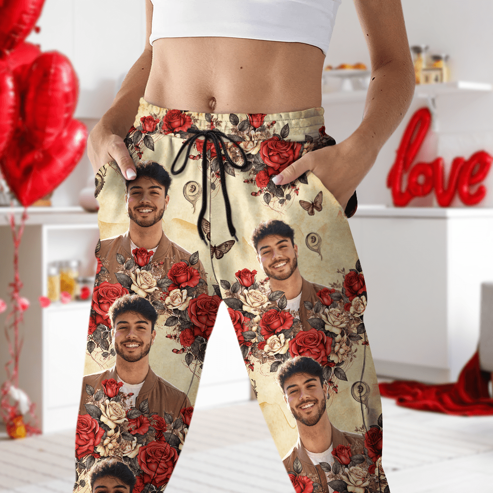 GeckoCustom Custom Photo Vintage Butterfly Roses Couple Sweatpants Gift For Valentine's Day HO82 893384