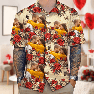 GeckoCustom Custom Photo Vintage Butterfly Roses Hawaiian Shirt Gift For Valentine's Day HO82 893380 For Man / With Pocket / S