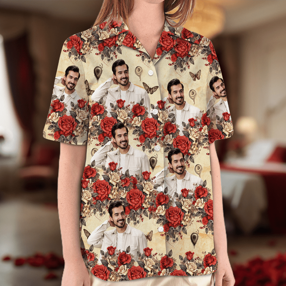 GeckoCustom Custom Photo Vintage Butterfly Roses Hawaiian Shirt Gift For Valentine's Day HO82 893380 For Woman / With Pocket / XS