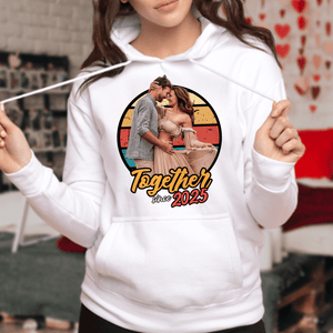 GeckoCustom Custom Photo Vintage Girlfriend Boyfriend Vintage Birthday Valentine Gift Couple Bright Shirt HO82 893390 Pullover Hoodie / sport grey / S