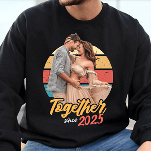 GeckoCustom Custom Photo Vintage Girlfriend Boyfriend Vintage Birthday Valentine Gift Couple Dark Shirt HO82 893392 Sweatshirt (Favorite) / V Black / S