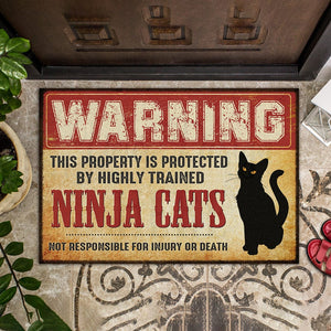 GeckoCustom Custom Photo Warning This Property Is Protected Cat Doormat N304 889831