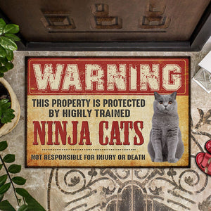 GeckoCustom Custom Photo Warning This Property Is Protected Cat Doormat N304 889831