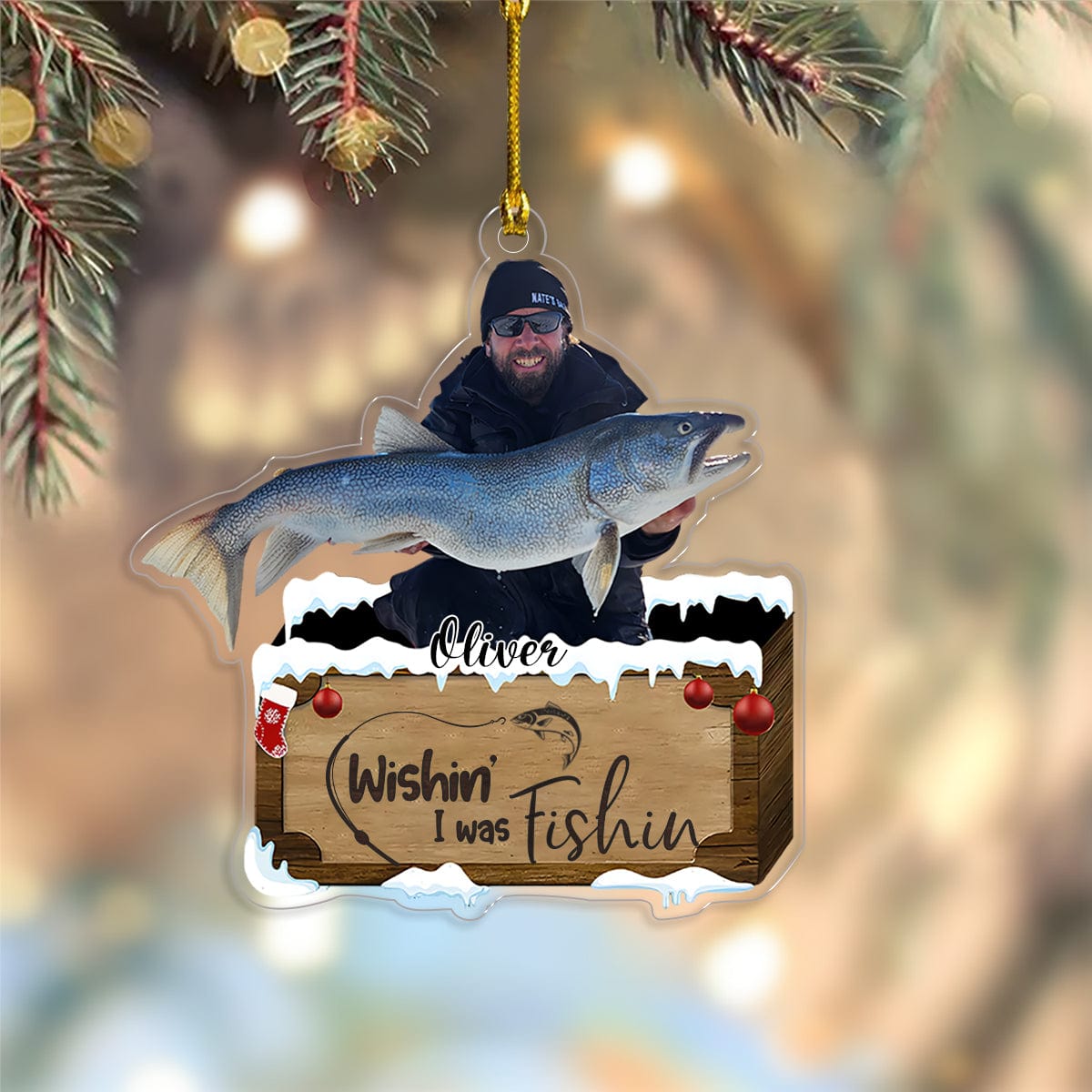 GeckoCustom Custom Photo Wishin' I Was Fishing Acrylic Ornament HA75 891190