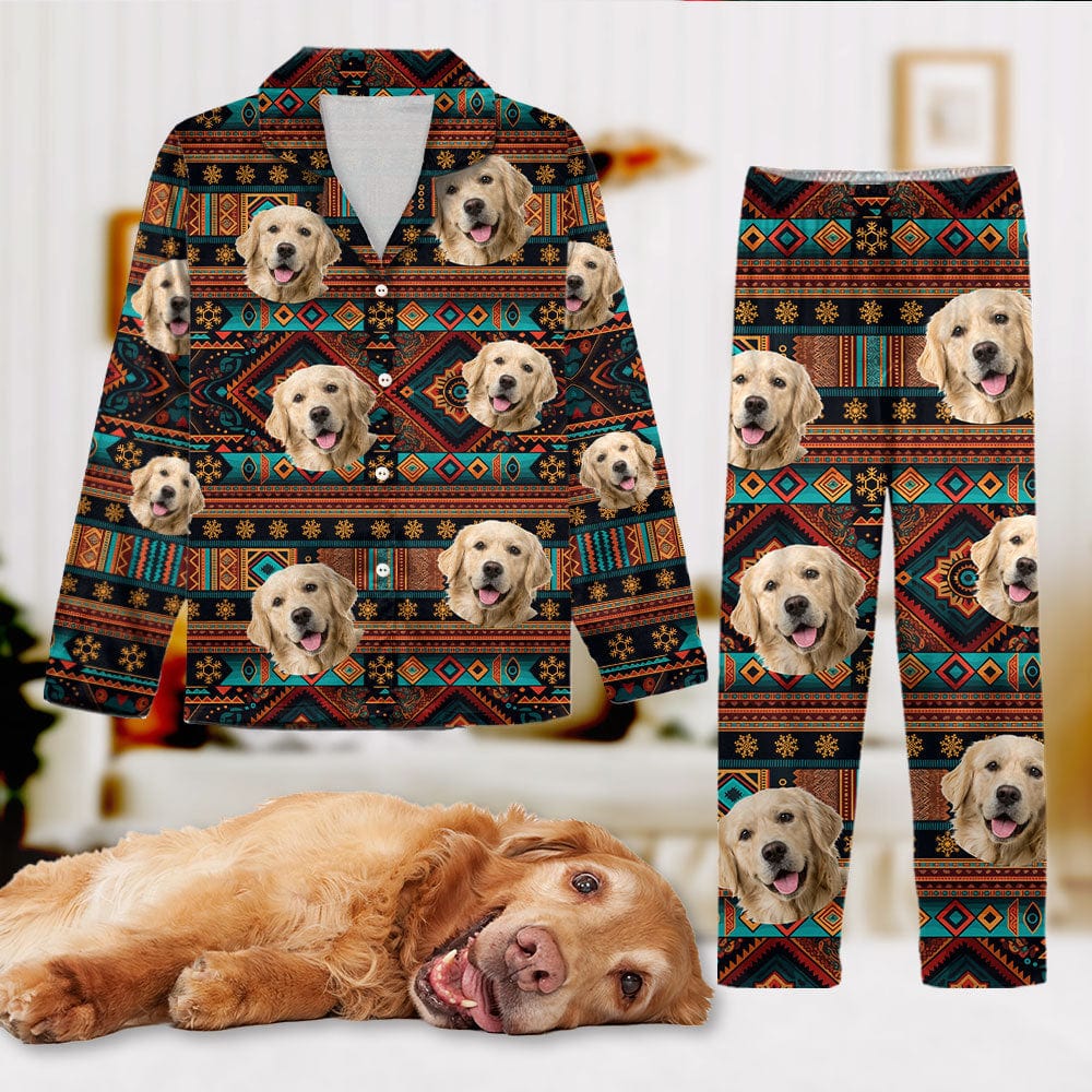 GeckoCustom Custom Photo With Aboriginal Pattern Dog Pajamas TA29 889688 For Adult / Combo Shirt And Pants (Favorite) / S