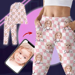 GeckoCustom Custom Photo With Checkered Pattern Family Pajamas K228 890897