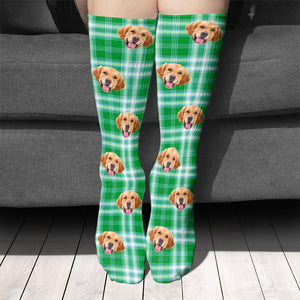 GeckoCustom Custom Photo With Christmas Pattern Dog Men and Women's Sock N304 890203