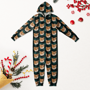 GeckoCustom Custom Photo With Christmas Pattern Onesie Pajamas For Cat Lovers HO82 893222