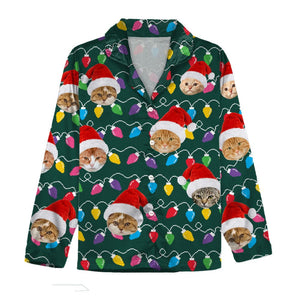 GeckoCustom Custom Photo With Colorful Christmas Lights For Cat Lovers Pajamas N304 889918