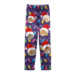 GeckoCustom Custom Photo With Colorful Christmas Lights For Cat Lovers Pajamas N304 889918