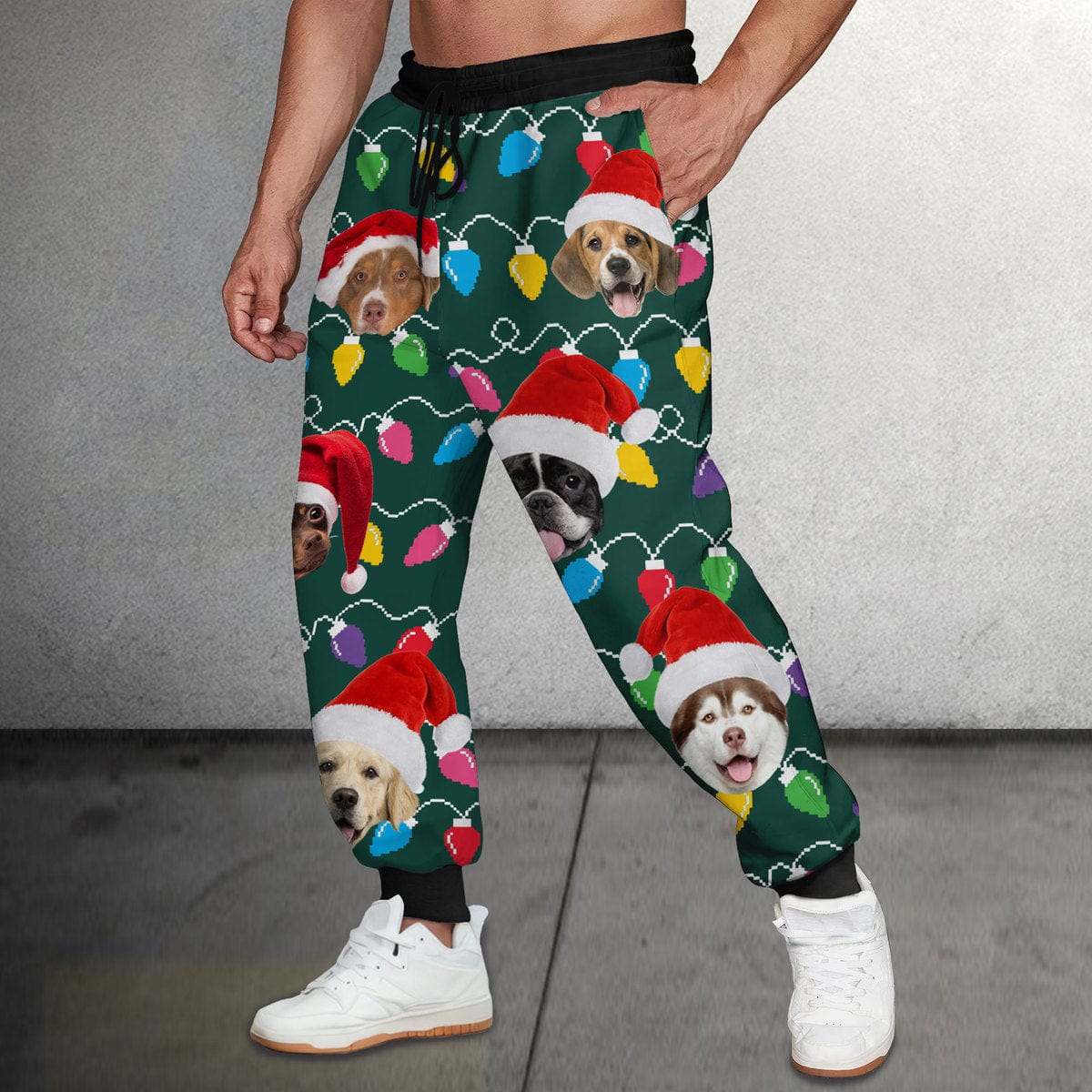 GeckoCustom Custom Photo With Colorful Christmas Lights For Dog Lovers Sweatpants N304 889920