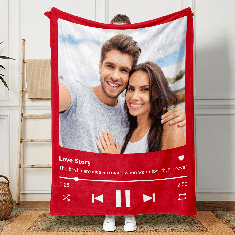GeckoCustom Custom Photo With Love Song Blanket - Perfect Gift Blanket for Couples, Boyfriend, Girlfriend LM32 893015