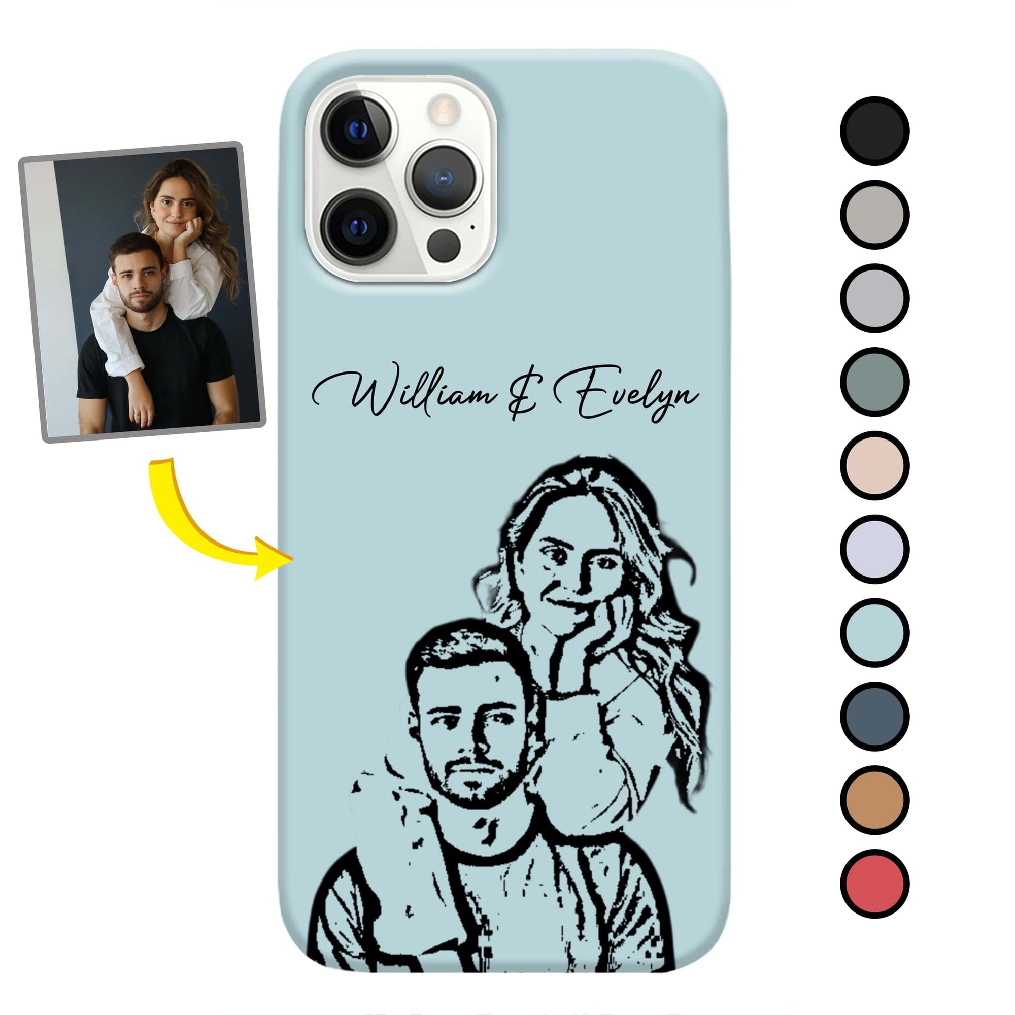 GeckoCustom Custom Photo With Pencil Drawing Effect Vintage Style Couple Phone Case For Valentine's Day, Anniversary HO82 893438