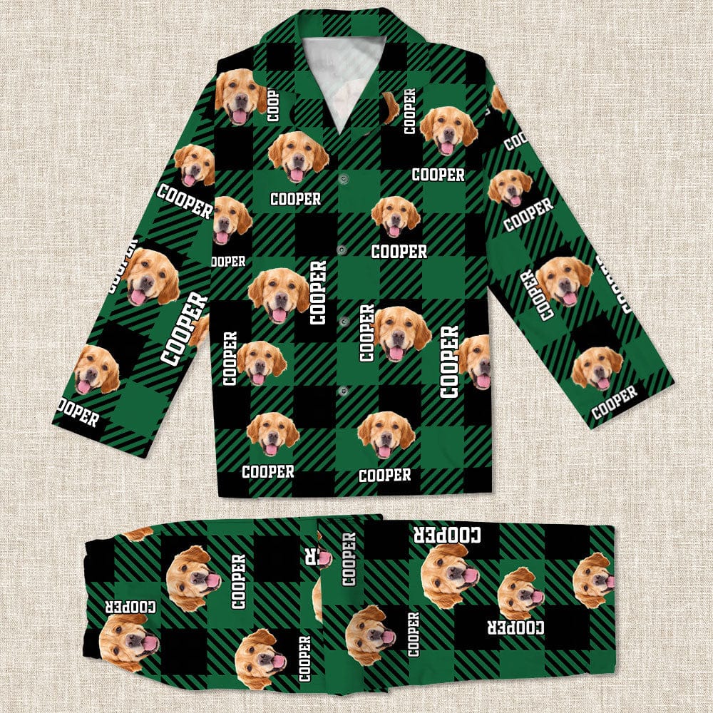 GeckoCustom Custom Photo With Plaid Background For Dog Cat Lovers Pajamas T368 889938 For Kid / Combo Shirt And Pants (Favorite) / 3XS