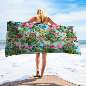 GeckoCustom Custom Photo With Tropical Cat Beach Towel N304 890663 30"x60"