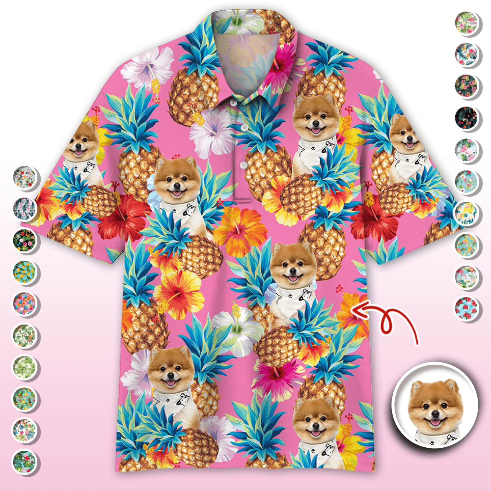 GeckoCustom Custom Photo With Tropical Pattern Dog Polo Shirt HA75 890738