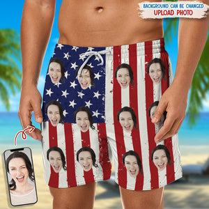 GeckoCustom Custom Photo With US Flag Beach Short N304 889273