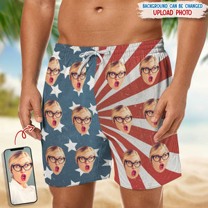 GeckoCustom Custom Photo With US Flag Beach Short N304 889273