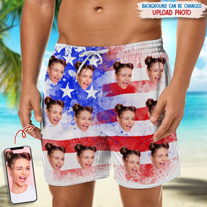 GeckoCustom Custom Photo With US Flag Beach Short N304 889273