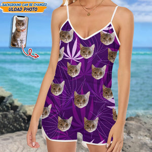 GeckoCustom Custom Photo With Weed Leaves For Cat Lover Romper N304 889385