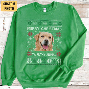 GeckoCustom Custom Photo Ya Filthy Animal Dog Cat Sweatshirt, Dog Lover Sweater Christmas TA29 889811