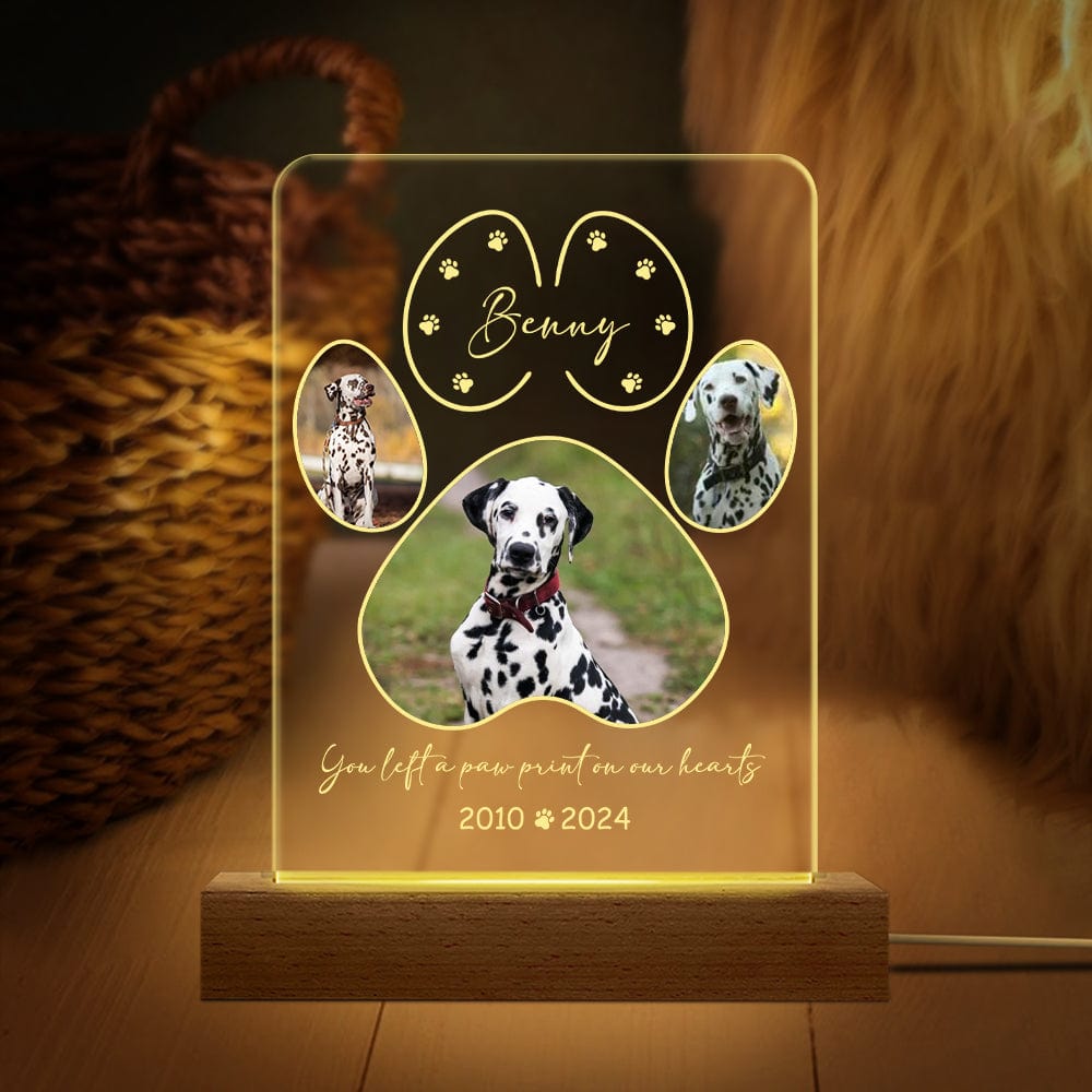 GeckoCustom Custom Photo You Left A Paw Print On Our Hearts Dog Cat Pet Acrylic Plaque With LED Night Light HA75 891534 Acrylic / 7.9"x4.5"