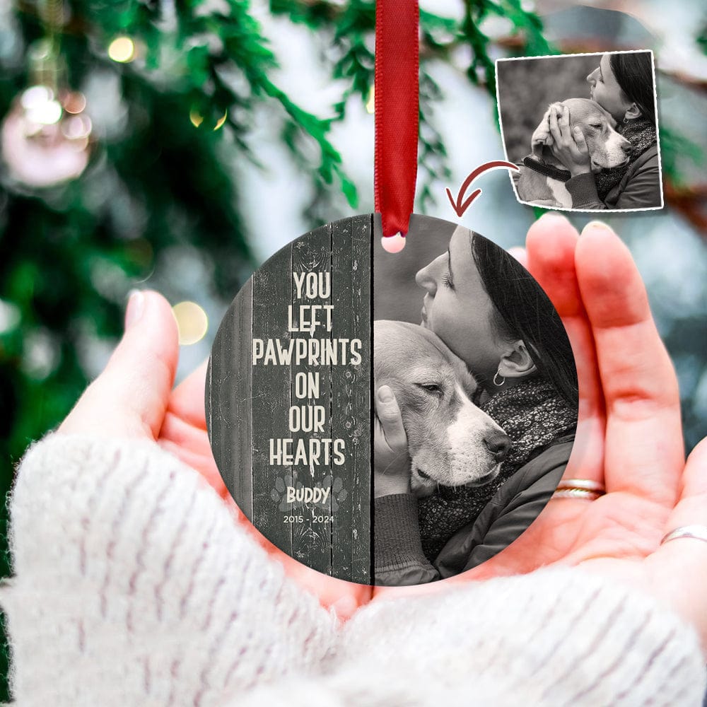 GeckoCustom Custom Photo You Left Paw Prints On Our Hearts Dog Cat Wood Ornament K228 888678 4"