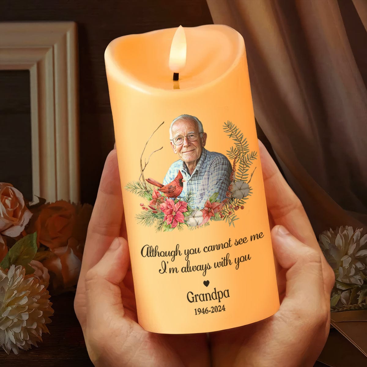 GeckoCustom Custom Photo You Will Remain In Our Hearts Forever Memorial LED Candle HA75 891656