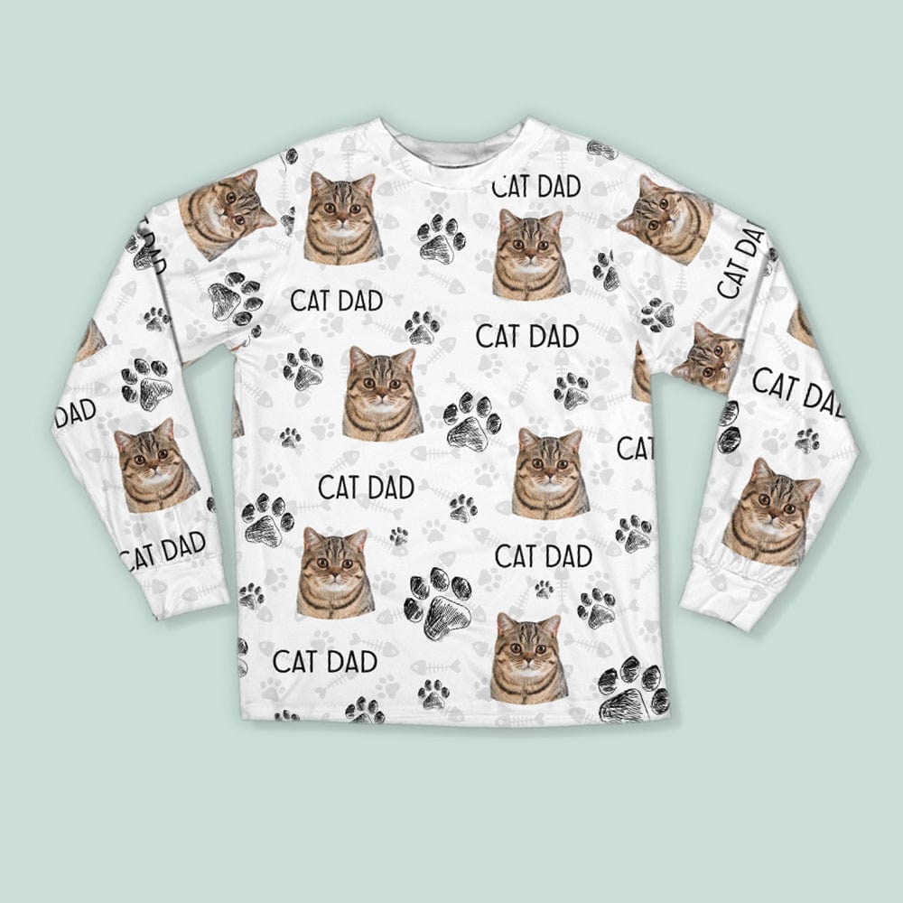 GeckoCustom Custom Portrait Cat Mom Cat Dad With Paw Pattern Pajamas N304 889762
