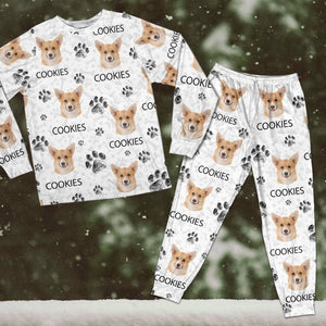 GeckoCustom Custom Portrait Dog Mom Dog Dad Cat Mom Cat Dad With Paw Pattern Photo Pajamas N304 889760